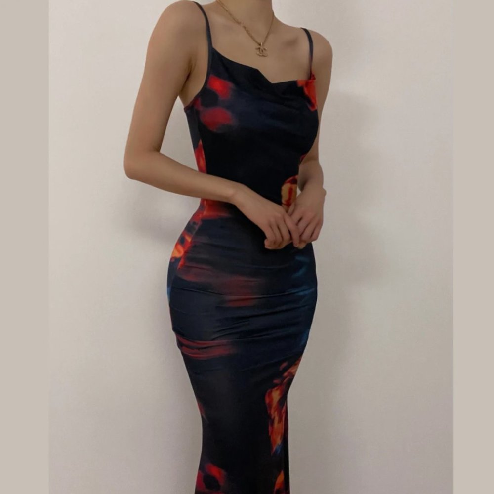 Cowl Neck Print Maxi Dress